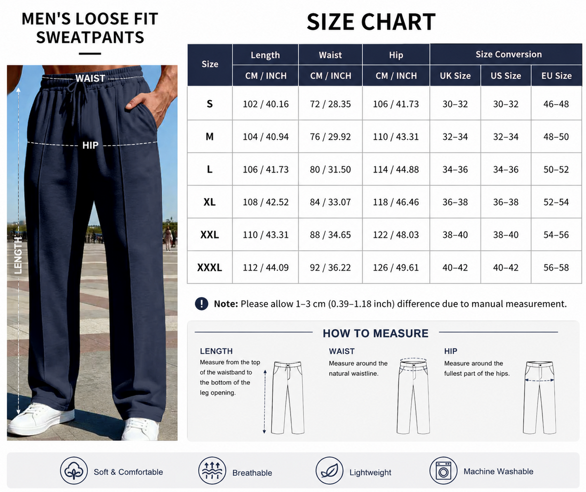 Men's Straight Leg Pants – Elastic Waist, Drawstring & Knit – Casual Comfort & Breathable ✨