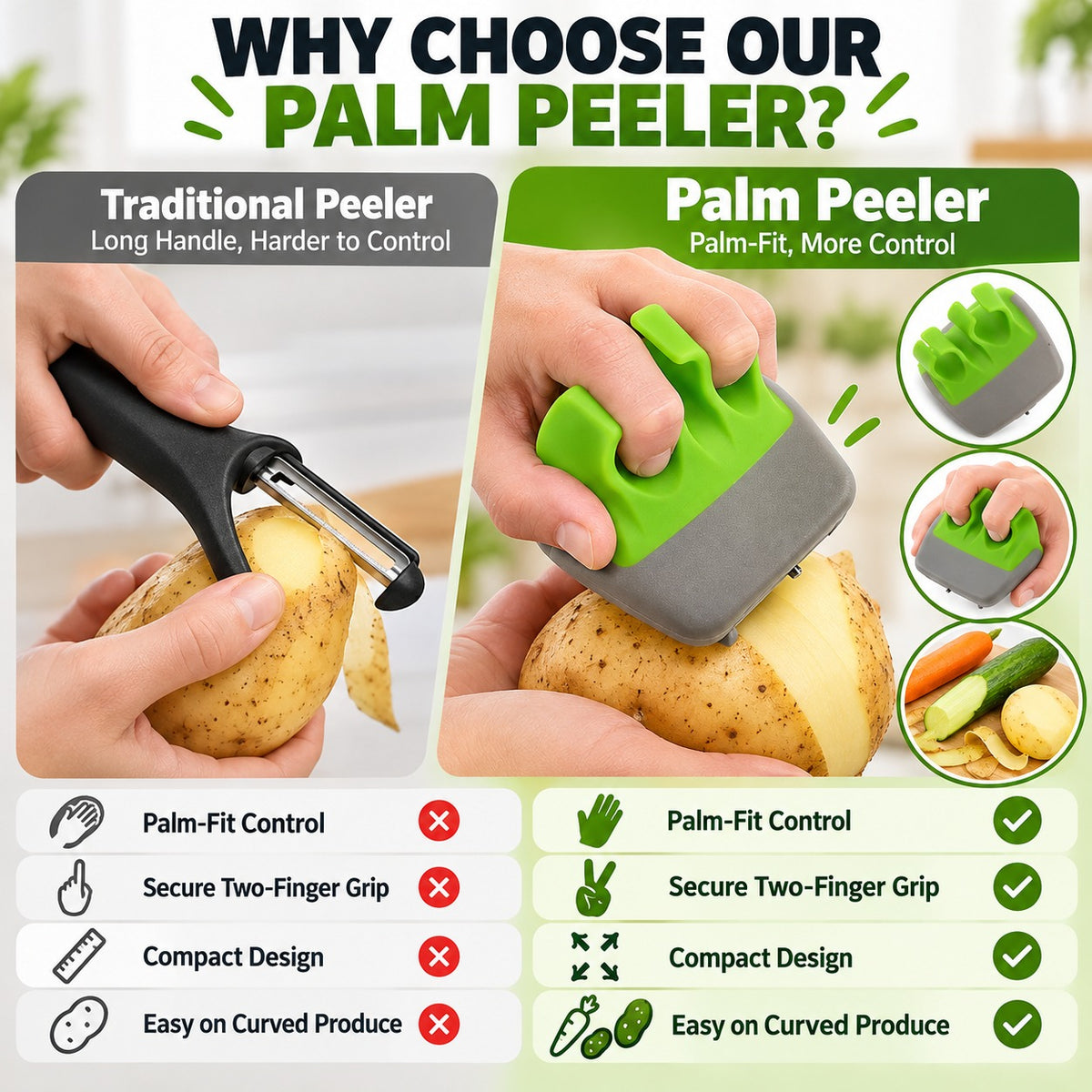 3Pcs Finger Peeler Set – Sharp Blade Vegetable & Fruit Peeler for Quick and Precise Peeling, Random Color