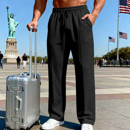 Men's Straight Leg Pants – Elastic Waist, Drawstring & Knit – Casual Comfort & Breathable ✨