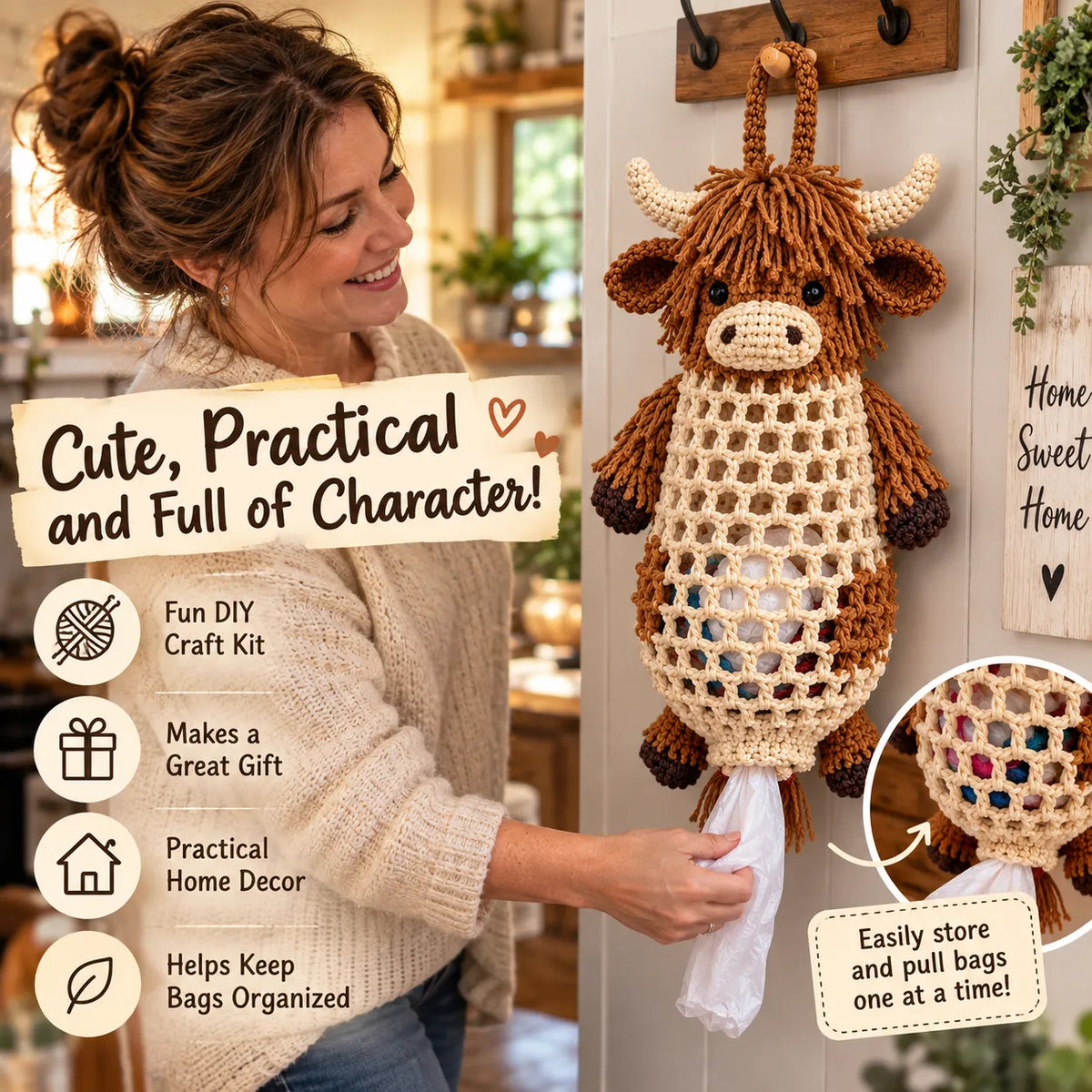 Crochet Animal Bag Holder DIY Kit – Cute & Functional Hanging Storage Craft Kit