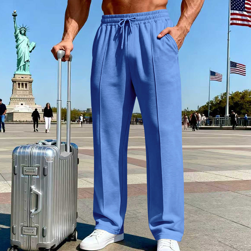 Men's Straight Leg Pants – Elastic Waist, Drawstring & Knit – Casual Comfort & Breathable ✨