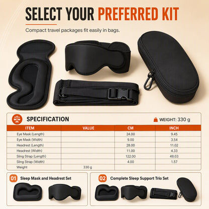 Integrated Memory Foam Travel Pillow and 3D Blackout Sleep Eye Mask Set for Travel Neck Support