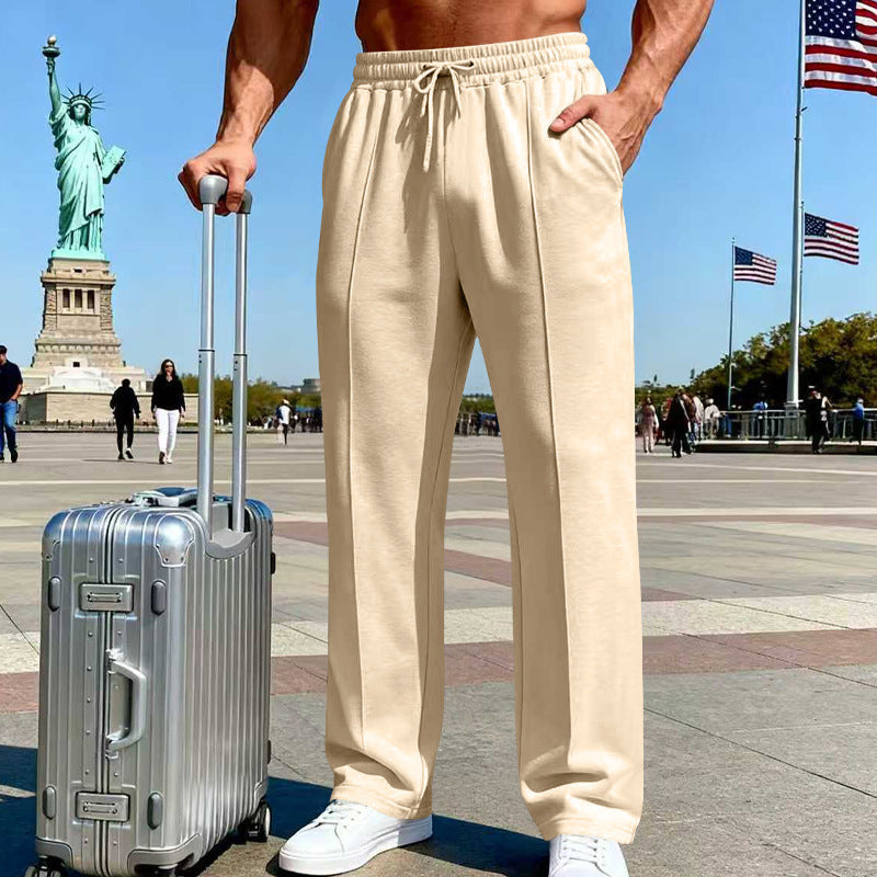 Men's Straight Leg Pants – Elastic Waist, Drawstring & Knit – Casual Comfort & Breathable ✨
