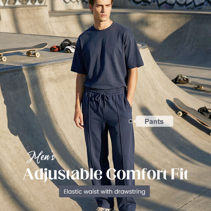 Men's Straight Leg Pants – Elastic Waist, Drawstring & Knit – Casual Comfort & Breathable ✨