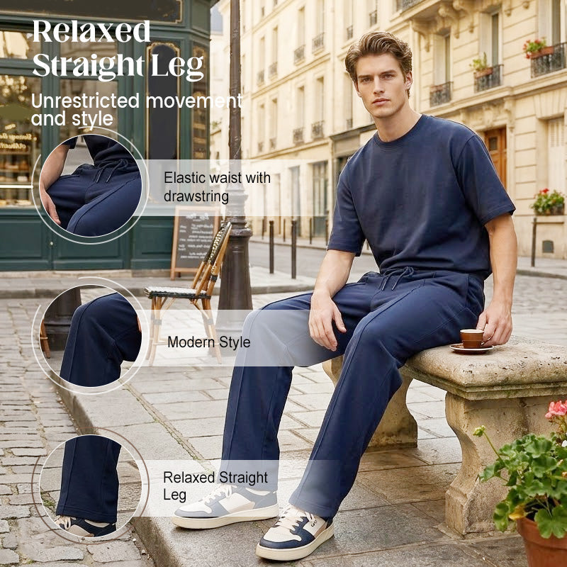 Men's Straight Leg Pants – Elastic Waist, Drawstring & Knit – Casual Comfort & Breathable ✨