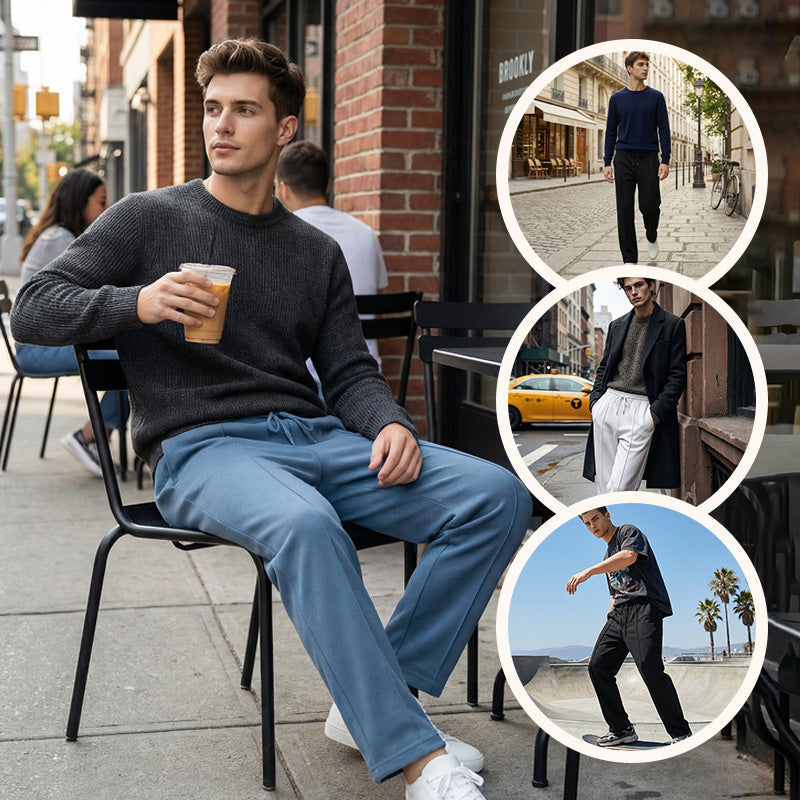 Men's Straight Leg Pants – Elastic Waist, Drawstring & Knit – Casual Comfort & Breathable ✨