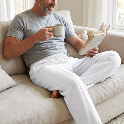 Men's Straight Leg Pants – Elastic Waist, Drawstring & Knit – Casual Comfort & Breathable ✨