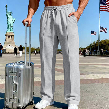 Men's Straight Leg Pants – Elastic Waist, Drawstring & Knit – Casual Comfort & Breathable ✨