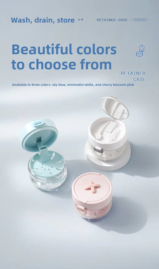 All-in-One Retainer Storage Case — Soaking Compartment, Built-in Mirror & Cleaning Tools