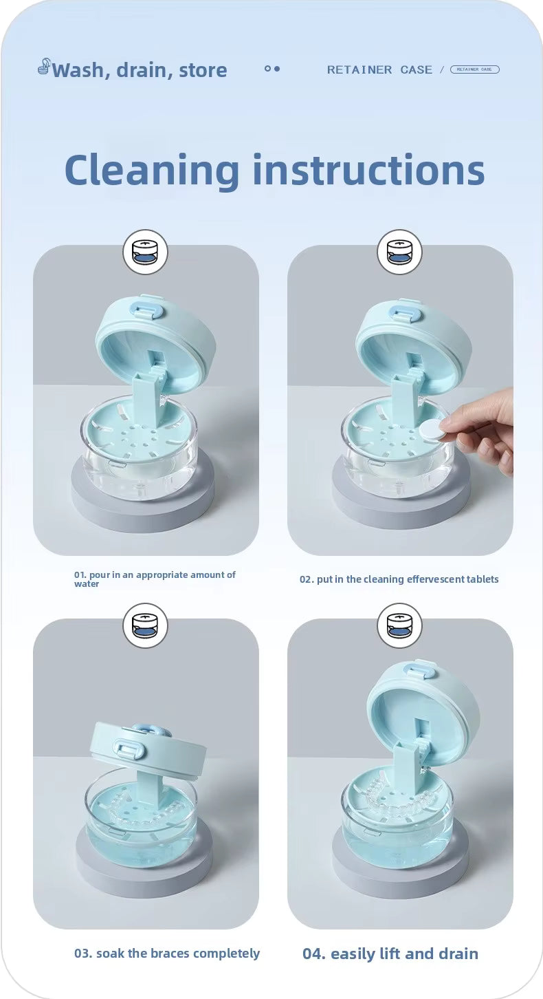 All-in-One Retainer Storage Case — Soaking Compartment, Built-in Mirror & Cleaning Tools