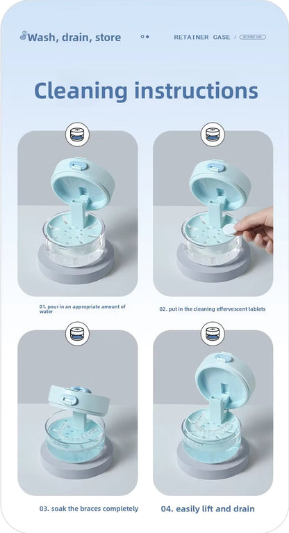 All-in-One Retainer Storage Case — Soaking Compartment, Built-in Mirror & Cleaning Tools