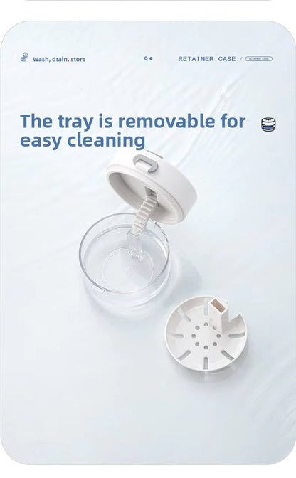 All-in-One Retainer Storage Case — Soaking Compartment, Built-in Mirror & Cleaning Tools