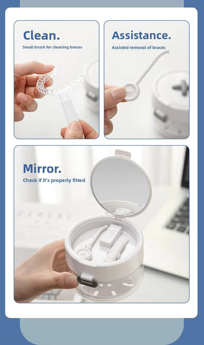 All-in-One Retainer Storage Case — Soaking Compartment, Built-in Mirror & Cleaning Tools