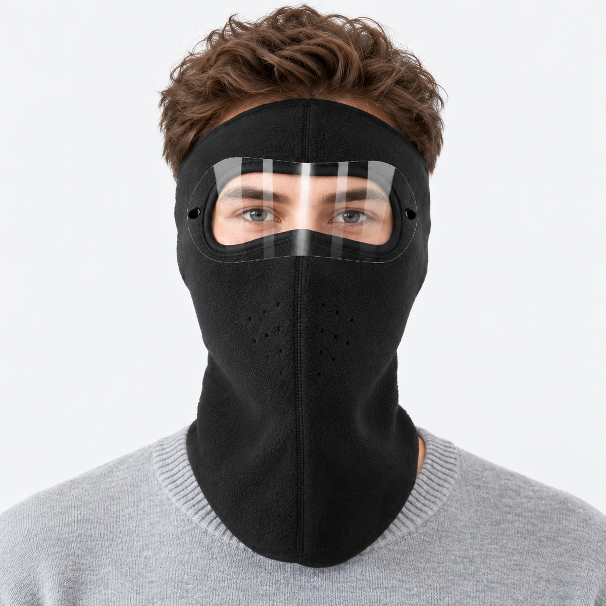 Buy 1 Get 1 Free ！Winter Fleece Face Mask with Clear Detachable Visor – Windproof Balaclava for Cycling & Motorcycle Riding