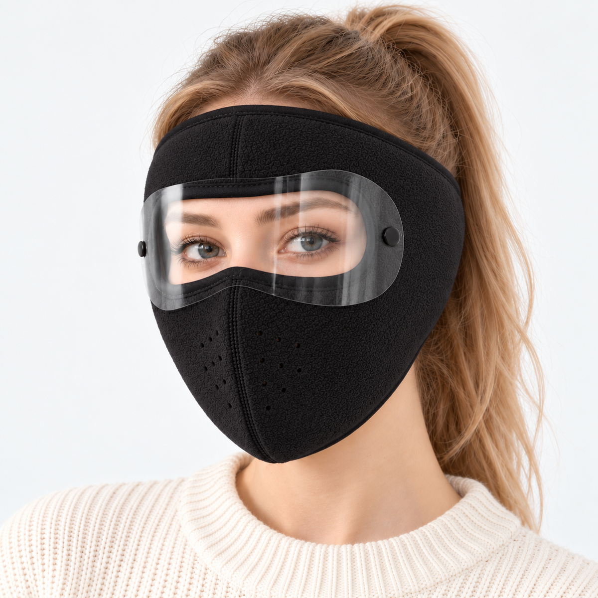 Buy 1 Get 1 Free ！Winter Fleece Face Mask with Clear Detachable Visor – Windproof Balaclava for Cycling & Motorcycle Riding